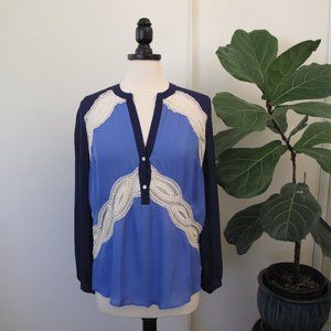 MADISON MARCUS 100% Silk Blue Lace Blouse